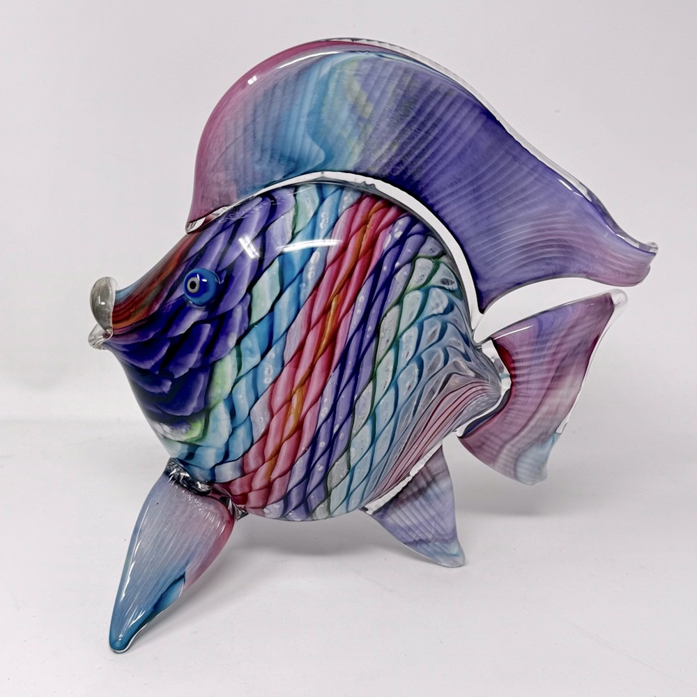 MAD ART ARTIST  RINA FEHRENSEN BLOWN ART GLASS LARGE RAINBOW ANGEL FISH 2002